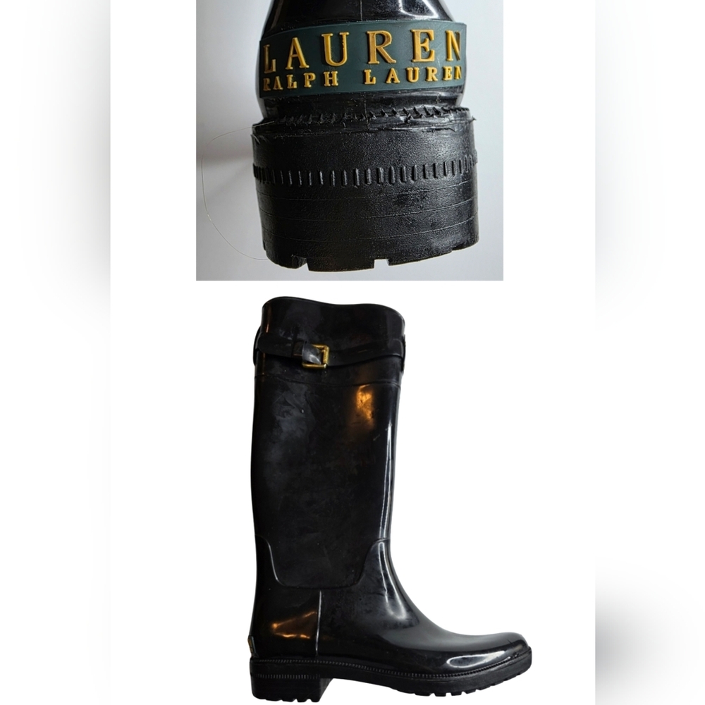 Lauren Ralph Lauren Rossalyn II High Rain Boots Size 6 Black *BH